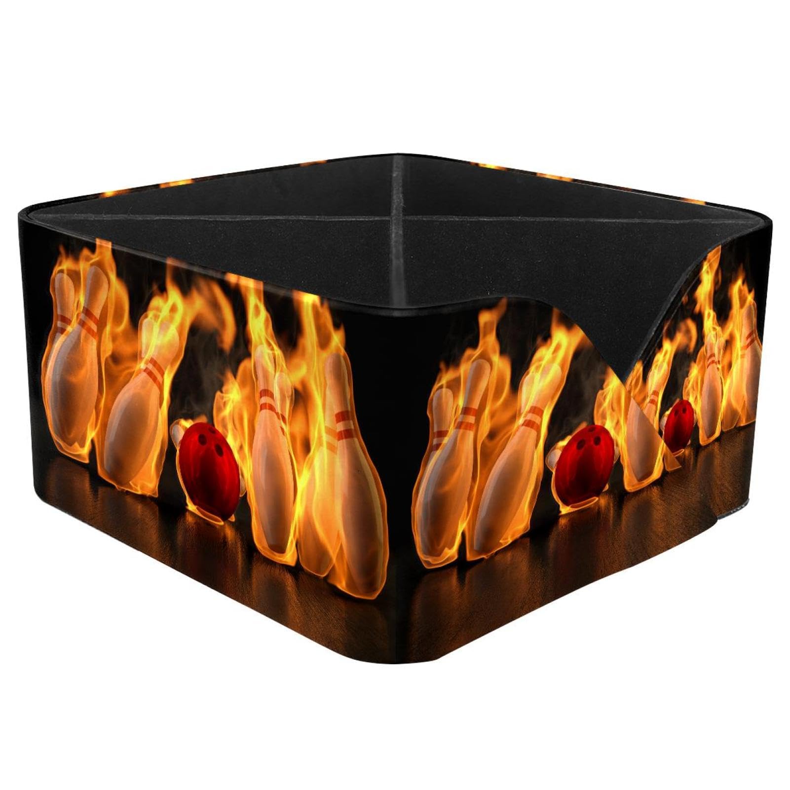 KengjuTesu Fire Bowling Desktop Organizer Pen Holder, Rectangular Pencil Cup for Office, Study and Makeup Stations