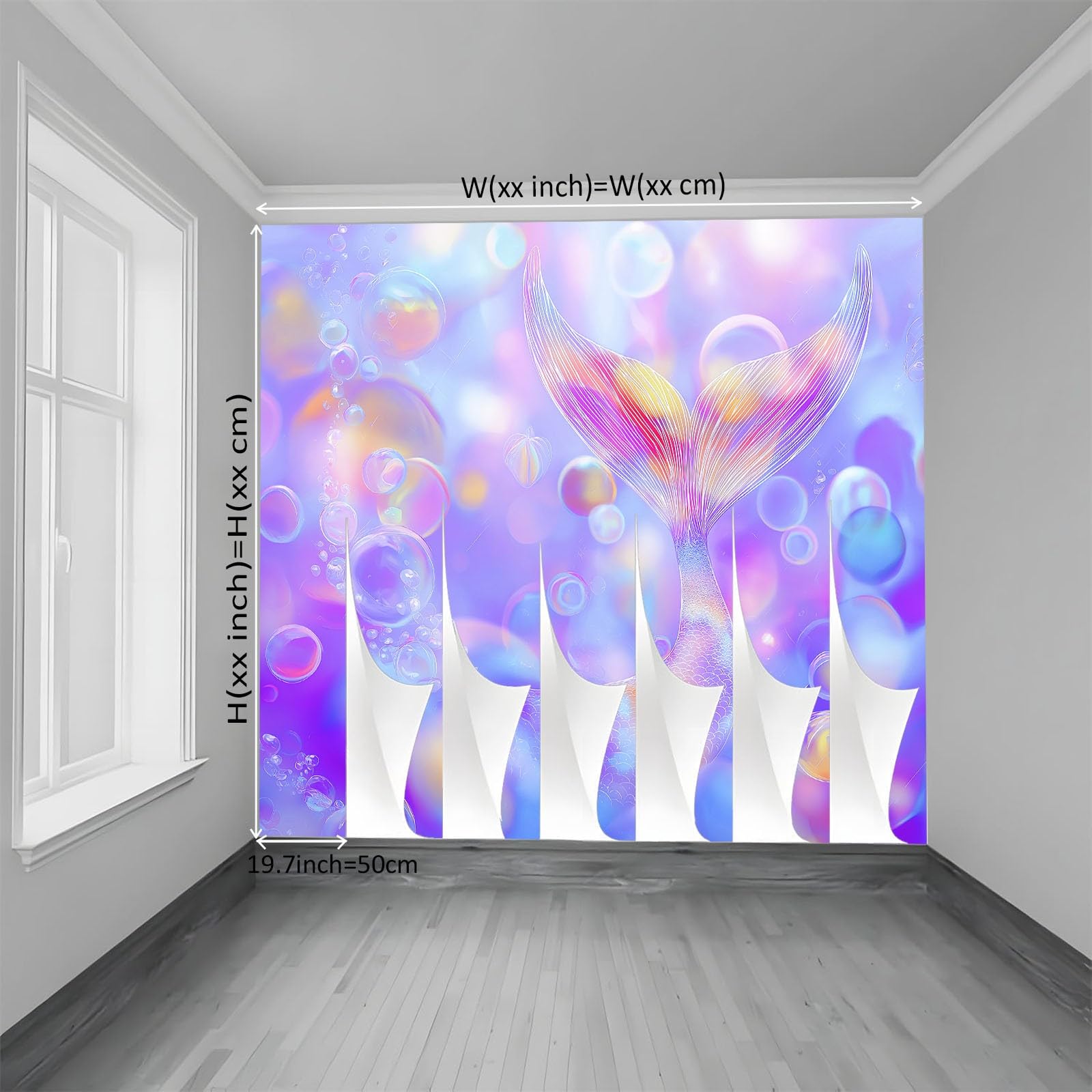 Panoramiczna tapeta 3D 250 x 175 cm fantazyjne zwierzęta syrenka bąbelki tapeta z włókniny, plakat ścienny do salonu, dekoracji pokoju dziecięcego, łatwy montaż, fioletowy