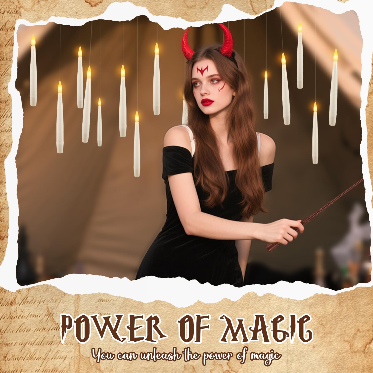 Confezione da 24 candele magiche galleggianti con luci LED calde, candele magiche da appendere per decorazioni di Halloween, feste a tema mago, casa infestata, Natale e decorazioni per