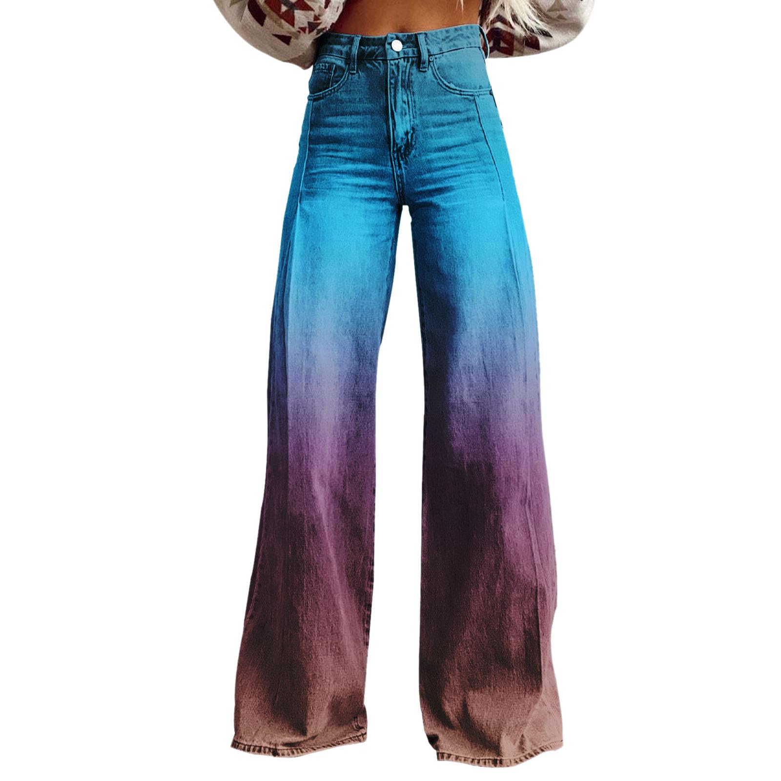 Jeans da donna a vita alta, pantaloni a gamba larga, jeans da donna, stile retrò, pantaloni in denim, taglie grandi, con tasche e bottoni, anni '70