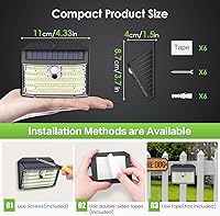 Vista 4 de CLAONER Luces solares para exteriores [126 LED], luces inalámbricas con sensor de movimiento, luces de seguridad impermeables IP65, 3 modos, ángulo