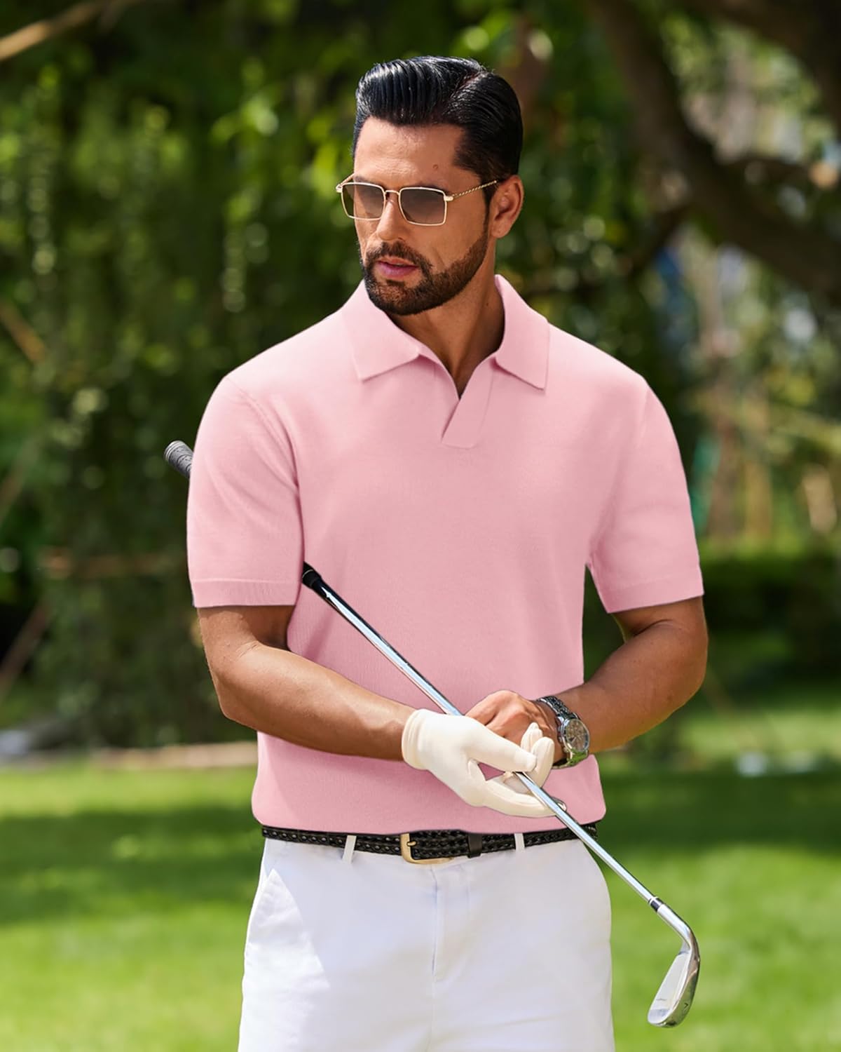 J.VER Polo Shirts for Men Short Sleeve V Neck Knit Polo Shirt Casual Vintage Stretch Golf T-Shirts - Image 5