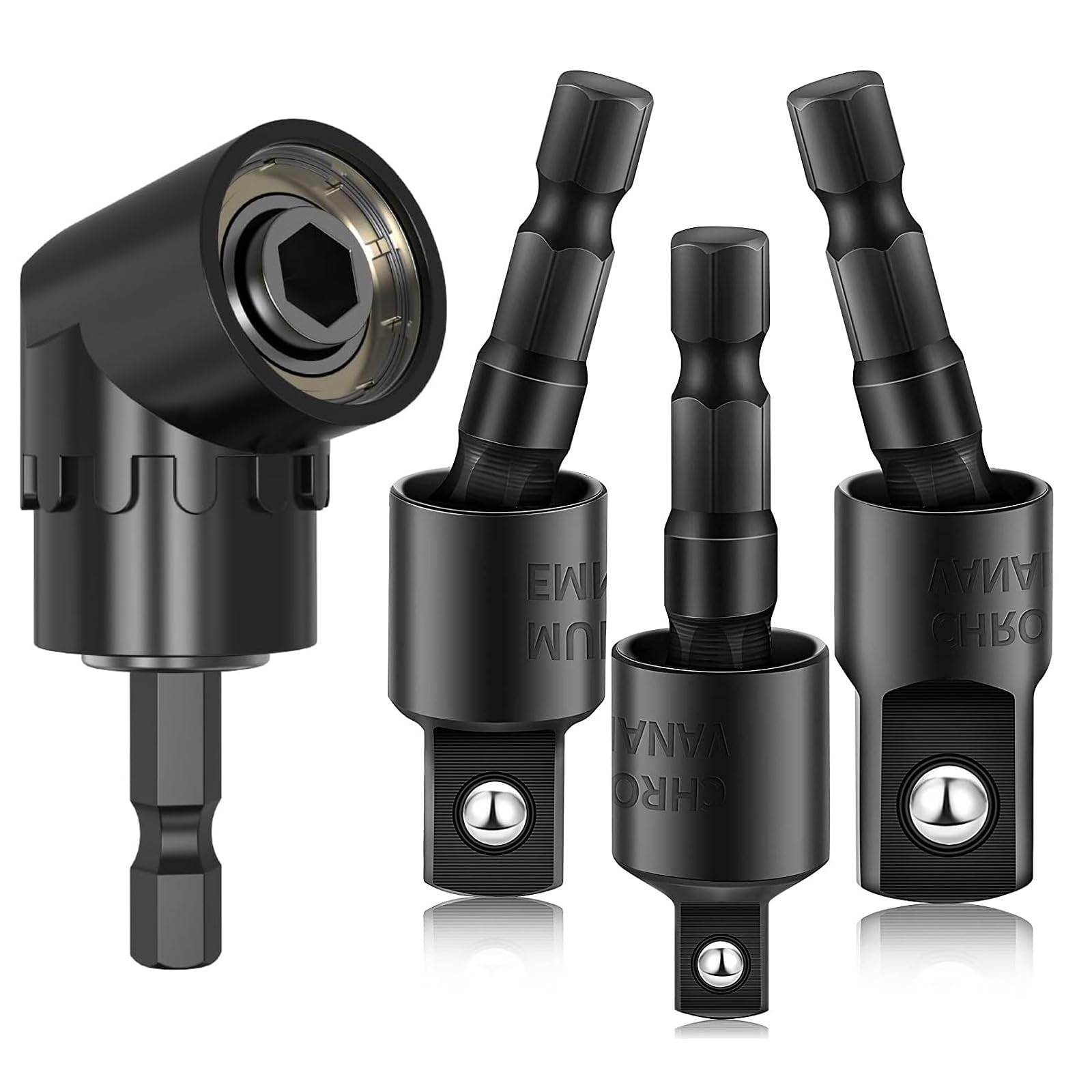 Newte Flexible Drill Bit Extension Set with Right Angle Drill Adaptor, 360° Rotatable Joint Socket 1/4 3/8 1/2 In Hex Socket Adapter Sets for Power Drill & Driver, Cordless Drill & Screwdriver