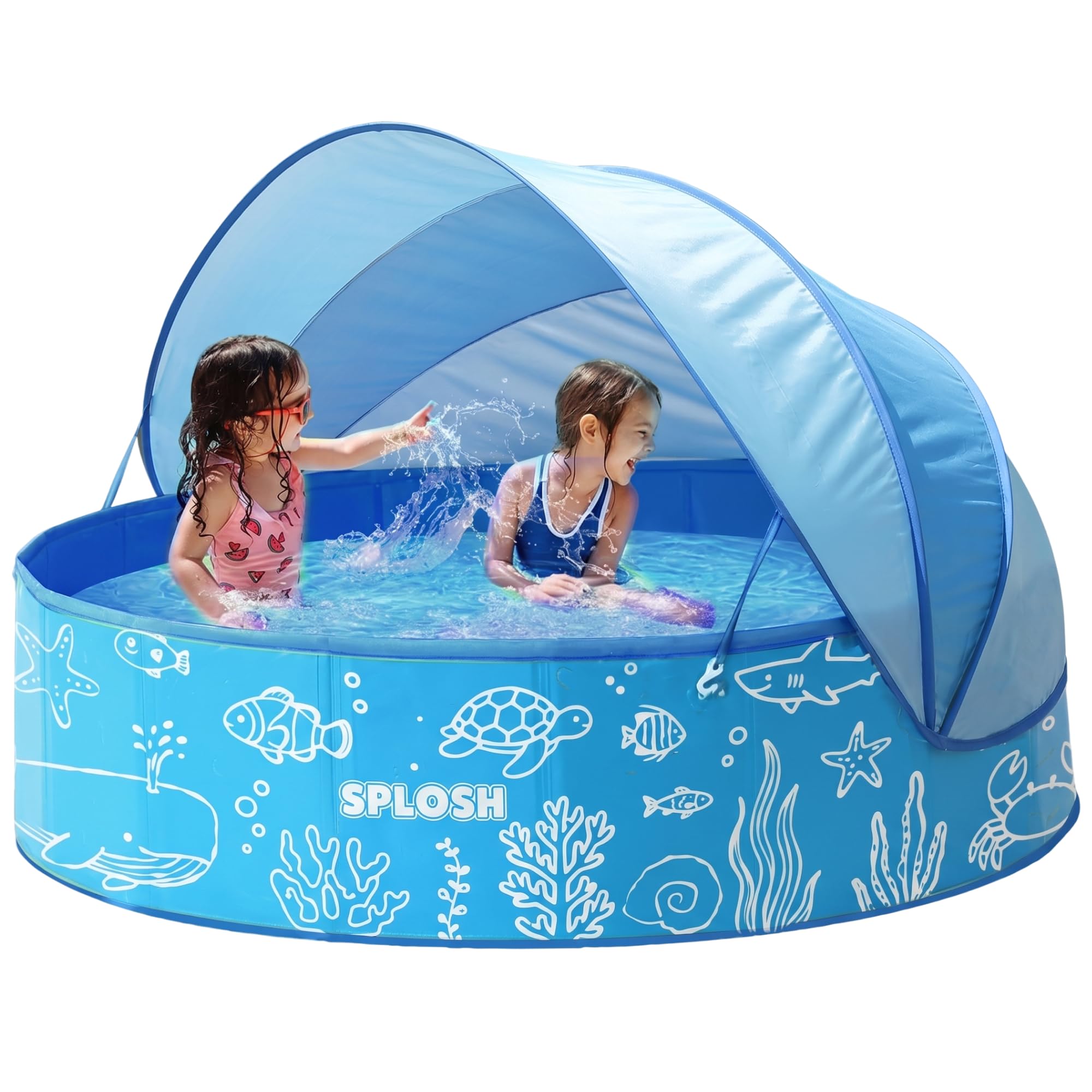 Splosh Kids Paddling Swimming Pool With Sun Shade Canopy 1.2m Toddler