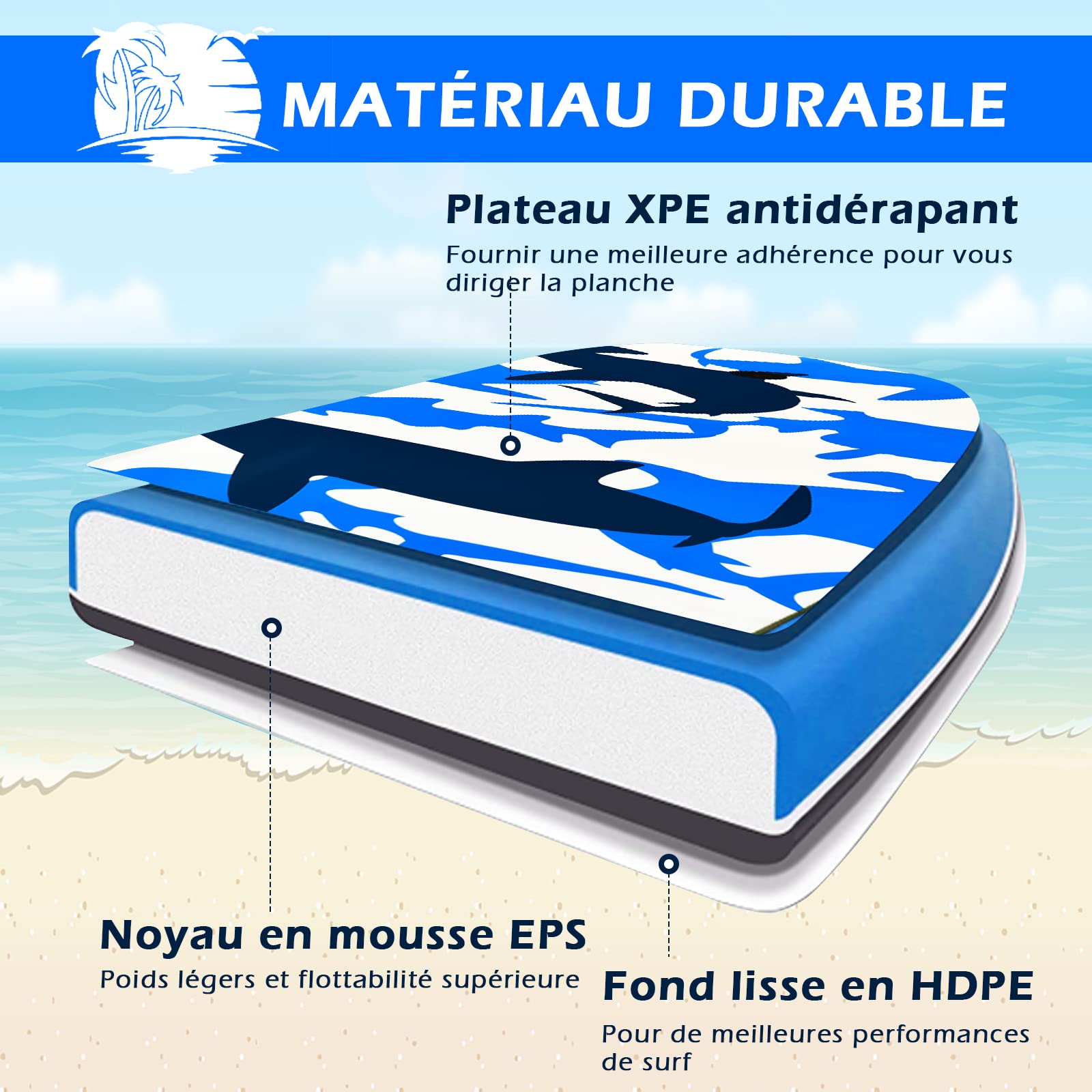 GYMAX 33''/37''/41'' Planche de Bodyboard, avec Sangle de Cheville Réglable, Fond Lisse, Queue en Forme de Croissant, Conception Upwarp, Planche de Surf pour Enfants et Adultes