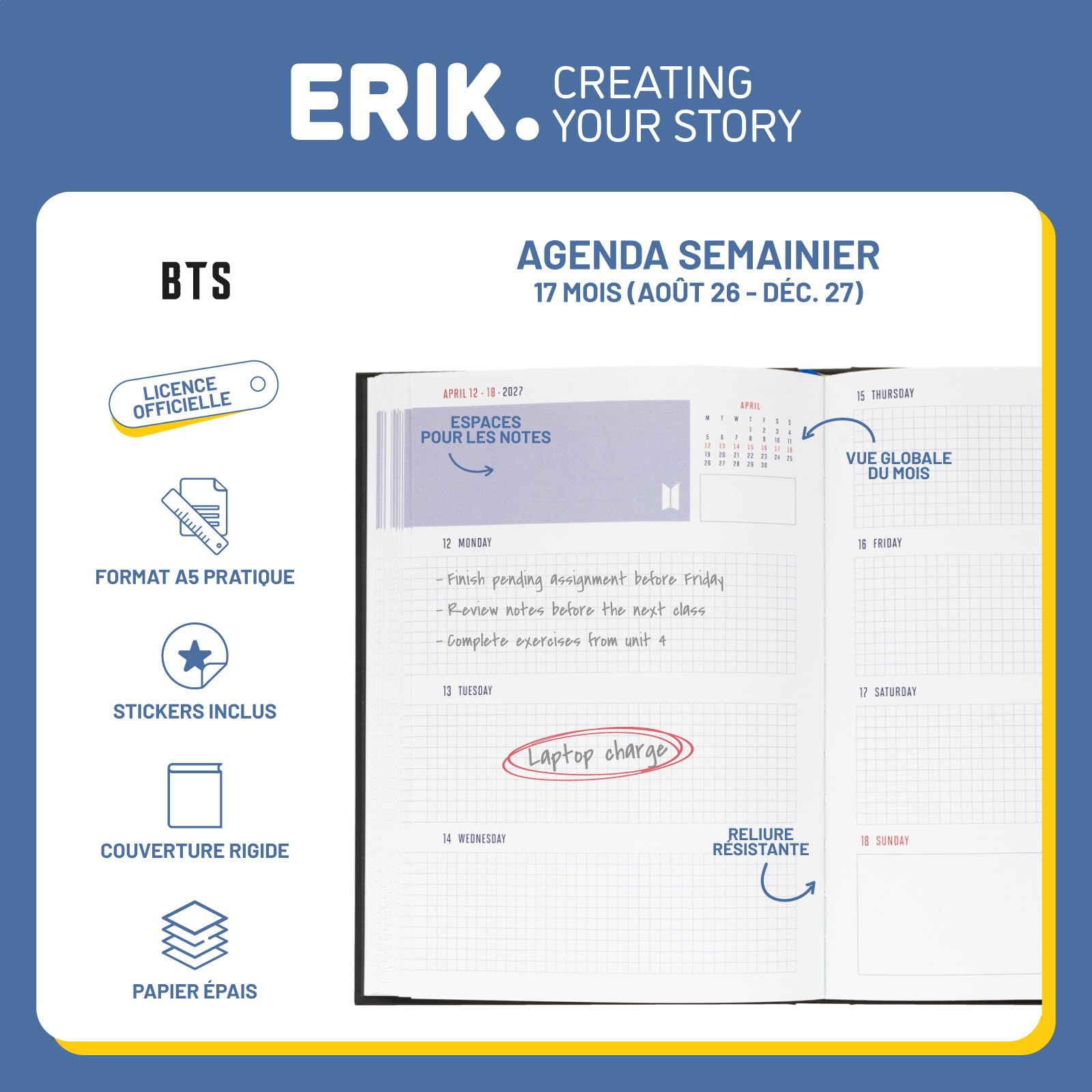 Agenda K-POP BTS 2026 2027 Semainier A5 Fournitures Scolaires Kawaii