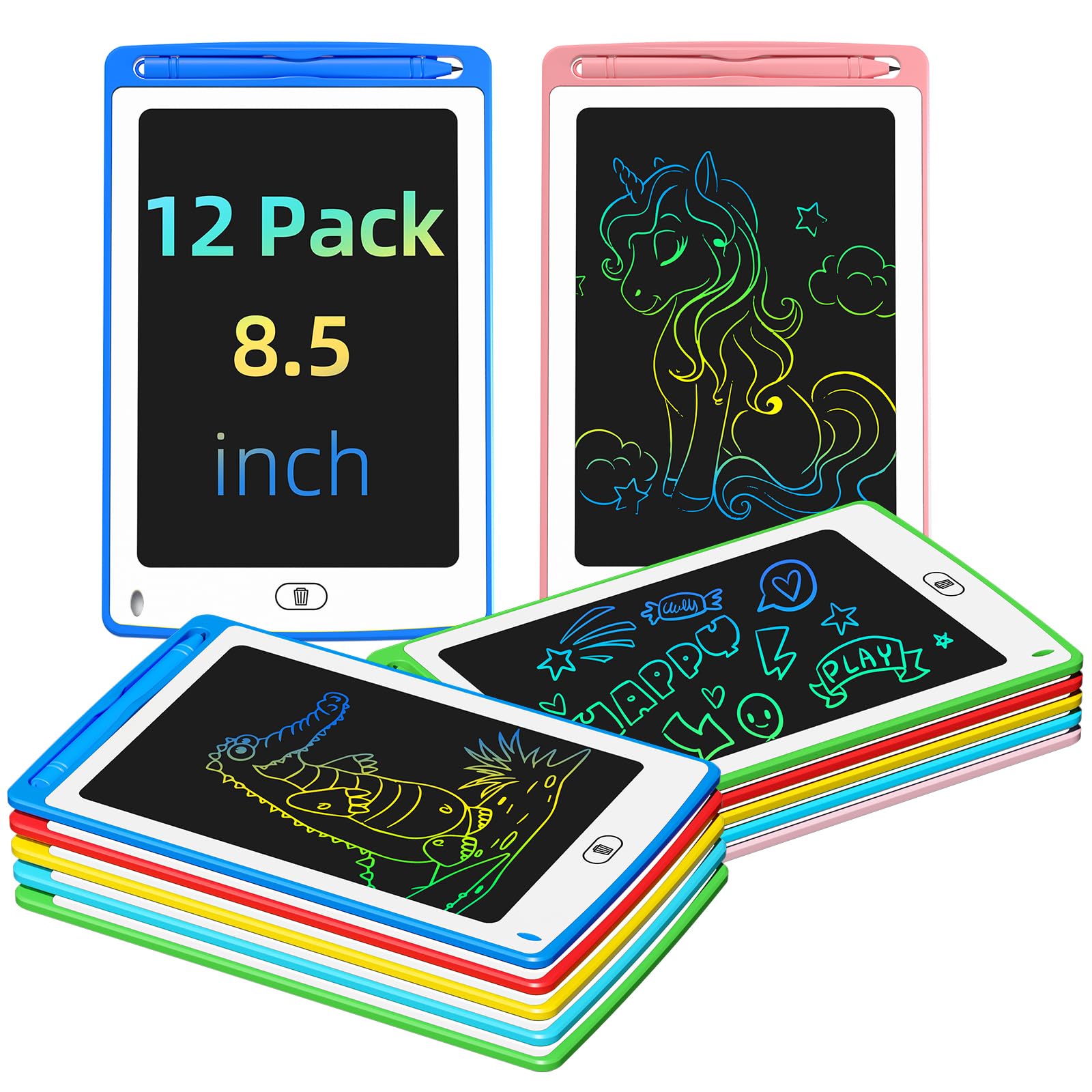 TQU LCD Writing Tablet for Kids, 8.5 Inch Colorful Doodle Board Drawing Tablet, Educational Learning Toys Birthday Gifts for Boys Girls Age 3-8 (12 Pack) - main product image