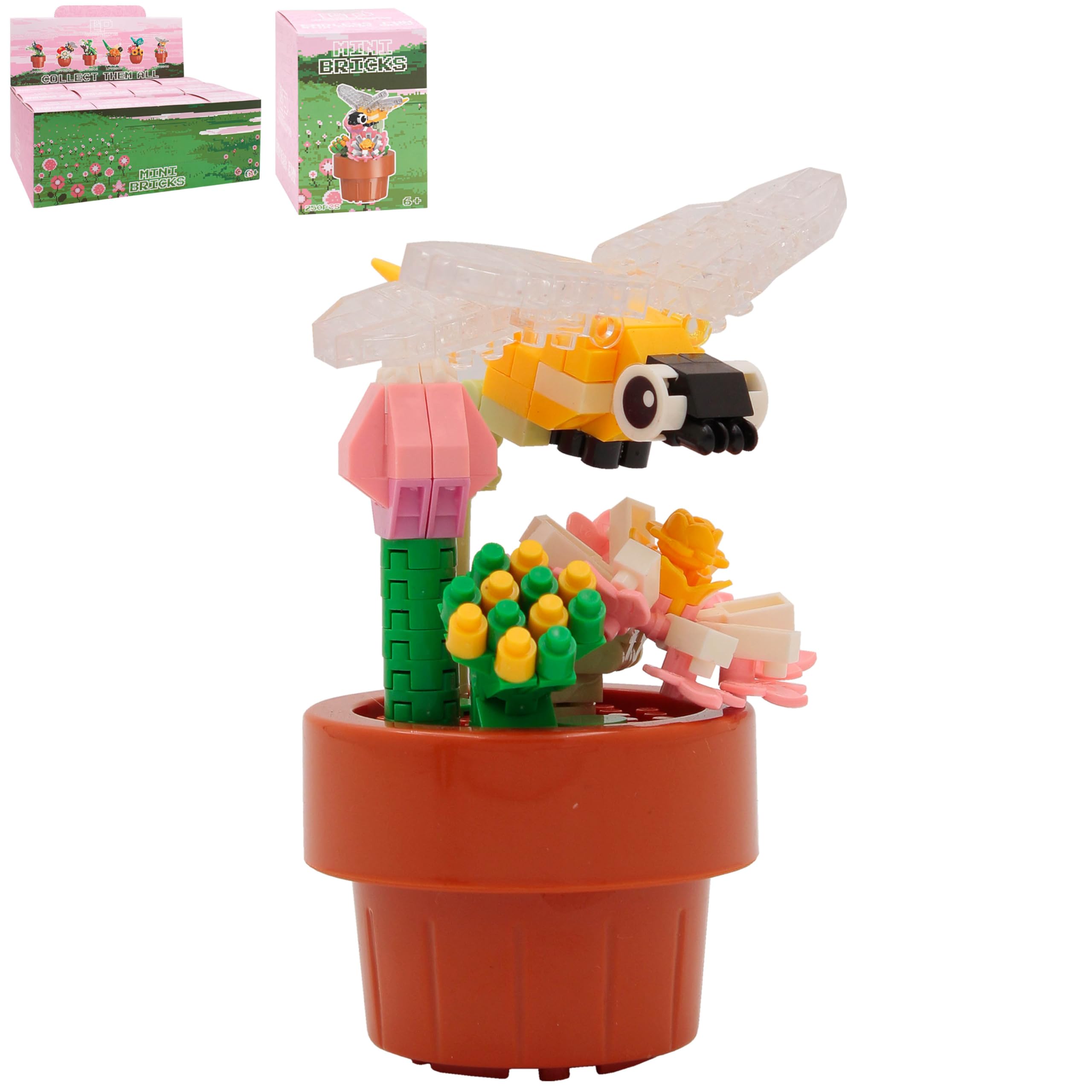Lesser & Pavey Mini Bricks Flower With Dragonfly Building Blocks For Home & Office | Artificial Flowers Mini Pots For Decor | Micro Bricks Sets For Adult & Kids | Lovely Gift For Women & Men