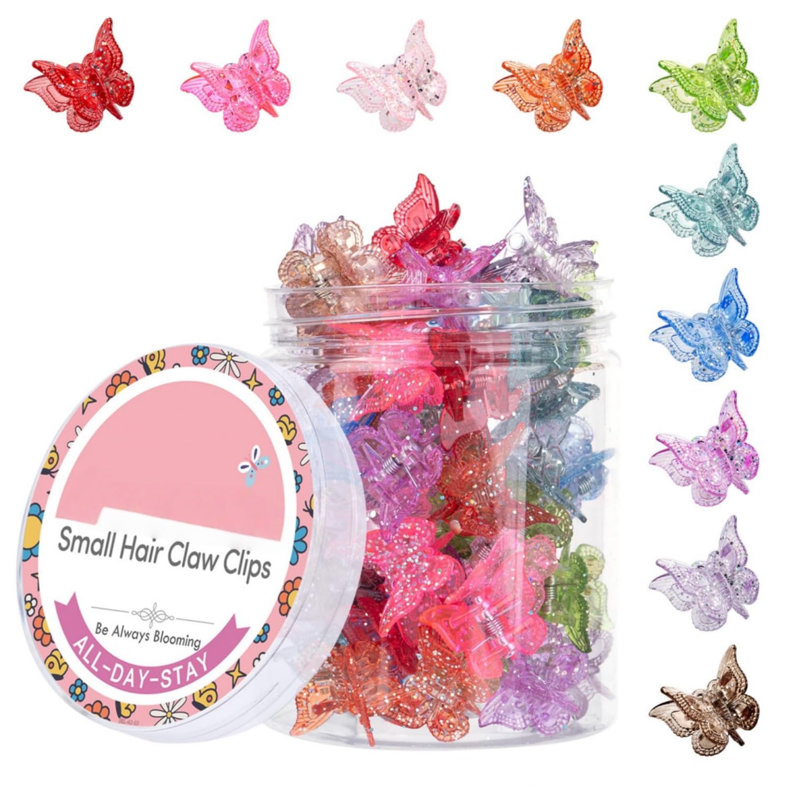 MAKABEE Glitter Mini Butterfly Hair Claw Clips, Sparkly Colorful Hair Accessories for Girls and Women - 90s Y2K Cute, Small, Tiny Clip in 10 Assorted Colors, Set of 50 (Glitter)-image-12