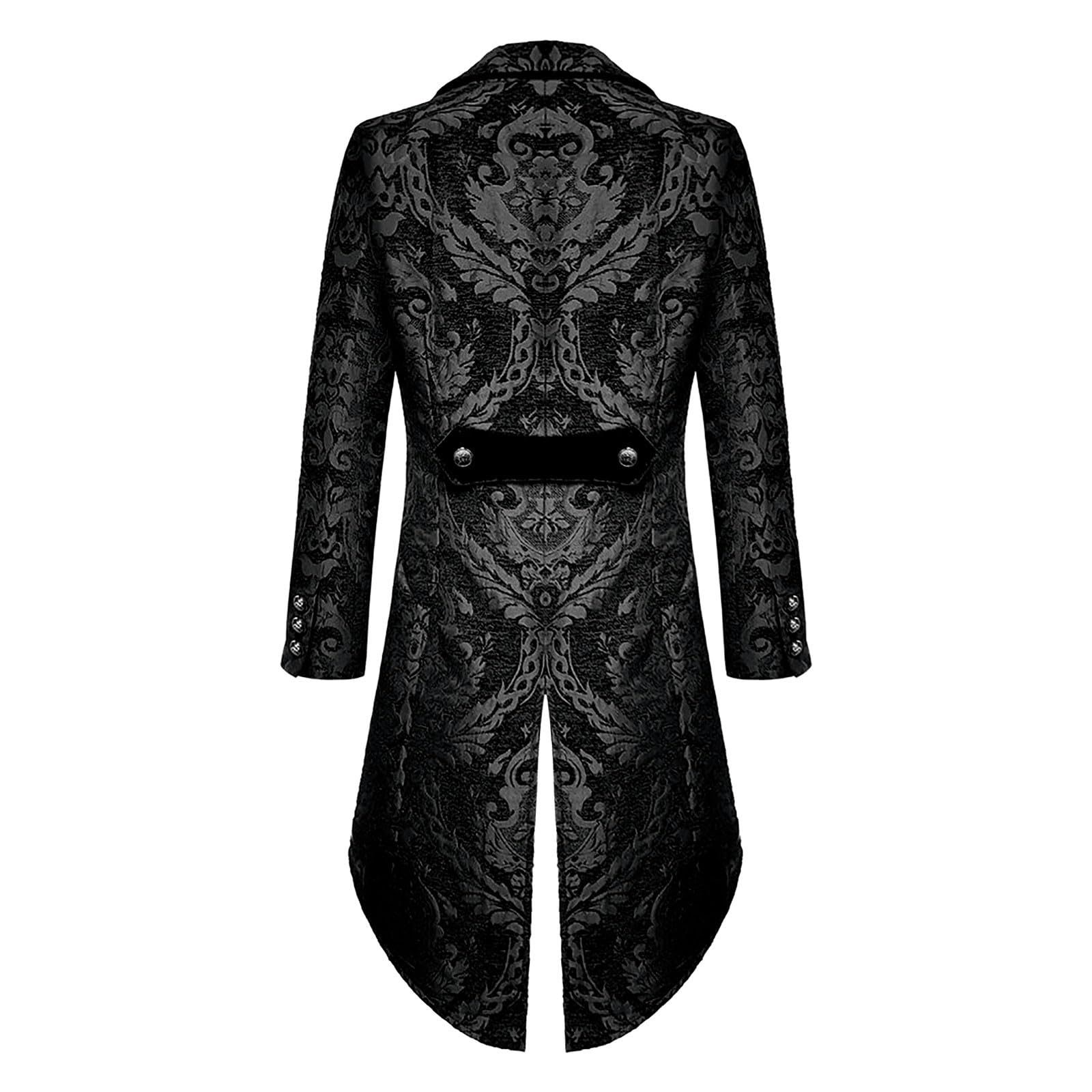 2025 Giacca Steampunk Frack Uomo Vendita, Doppiopetto Cappotto Da Uomo Gotico Tailcoat Irregolare Vittoriano Palazzo Abito Jacquard Cappotti Slim Fit Frac Medievale Smoking per Halloween Carnevale