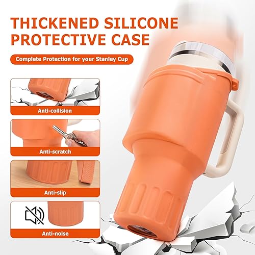 Miniatura 3 de Soporte de silicona para botella de agua con bolsillo para teléfono y correa ajustable para Stanley Cup 2.0 40 onzas, viene con popote reutilizable