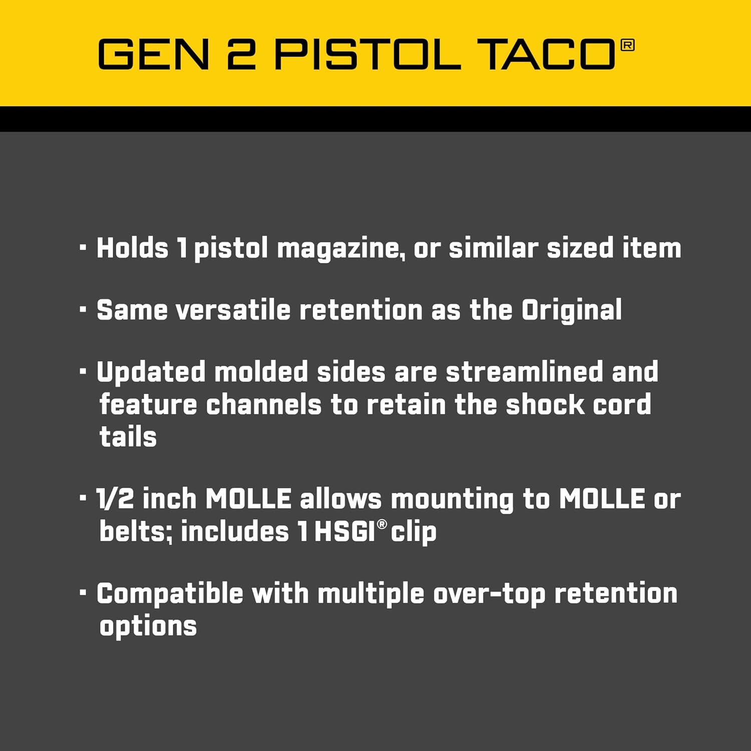 High Speed Gear - GEN 2 Pistol Taco MOLLE Mag Pouch, Police Gear & Military Gear, Tactical Magazine Pouch for Professionals