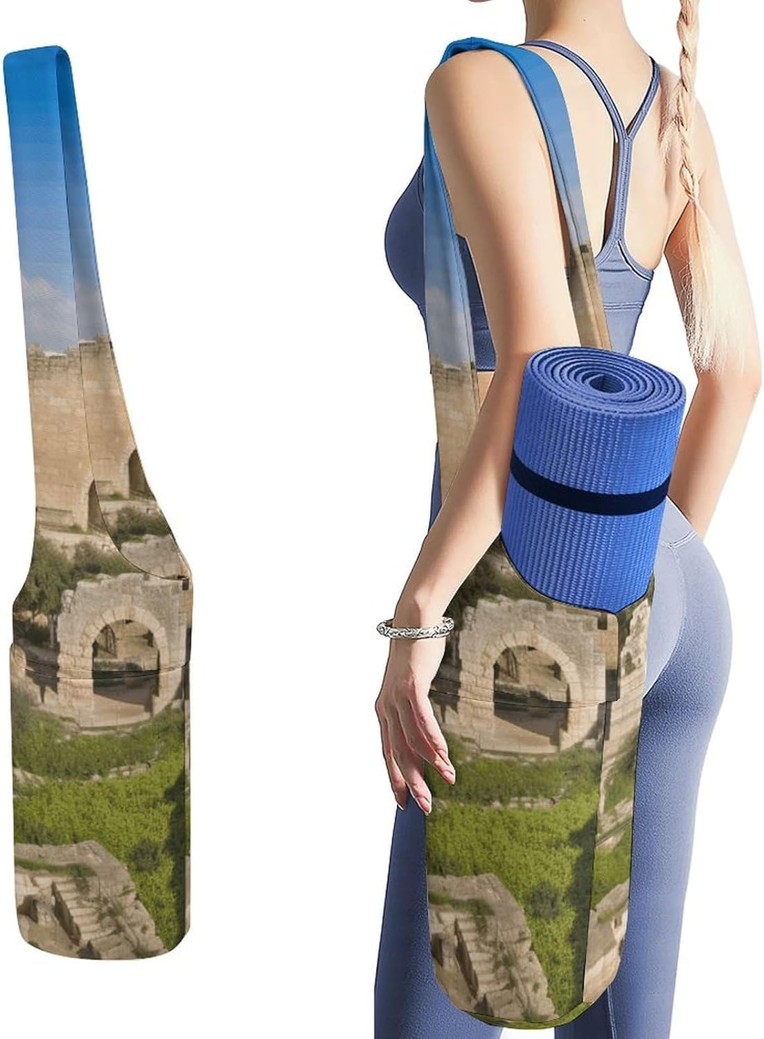 Israel at The Tower of David Yoga Mat Bag Yoga Backpack Multi Pocket Exercise Yoga Mat Carrier Multi-Functional Storage Bag for Pilates Beach Travel And Everyday Use
