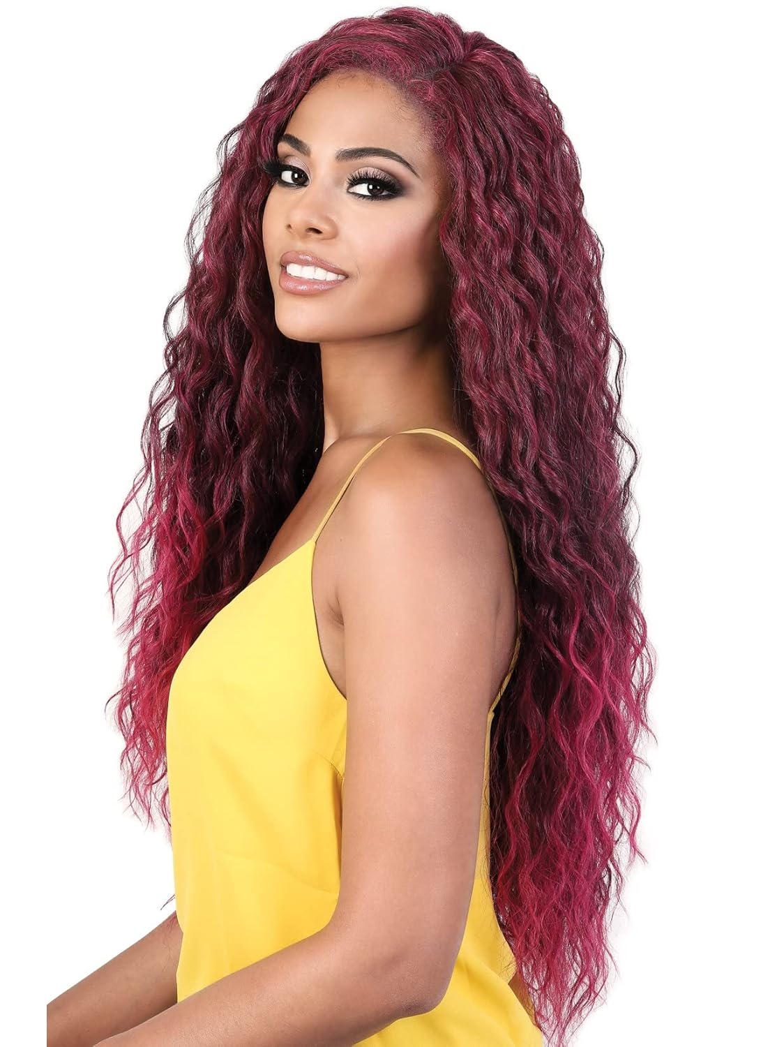 KLP.FERI - Motown Tress Synthetic Hair Wigs, Long Deep Wave HD Lace Wigs, Safe Heat Styling (F1B/30)