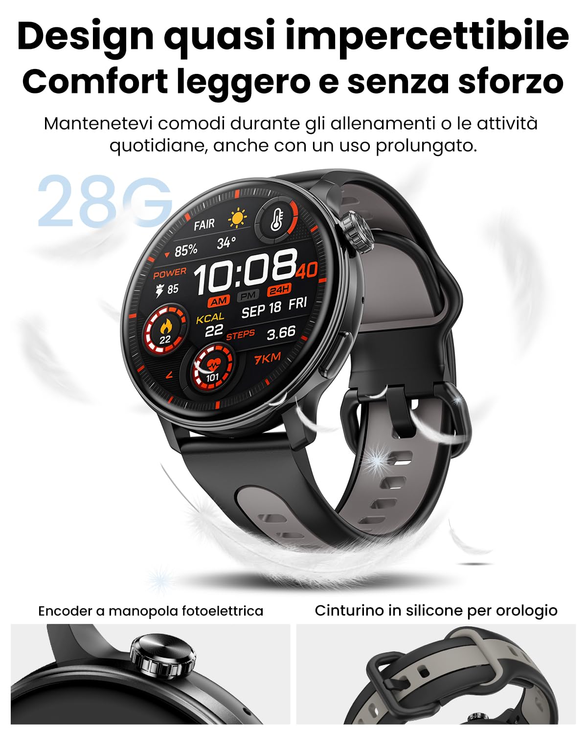 Smart Watch GPS, Orologio Smart con Schermo AMOLED da 1.43" per Uomo/Donna, Tracker Fitness, Compass Smartwatch Militare, Compatibile con Android & iOS (Rispondi/Chiamate Bluetooth) (Nero)