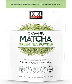 Force Factor Organic Matcha Green Tea Powder for Energy, Focus, and Daily Wellness, Culinary Grade, USDA-Certified Organic, Rich and Delicious Flavor 169g, 84 Servings