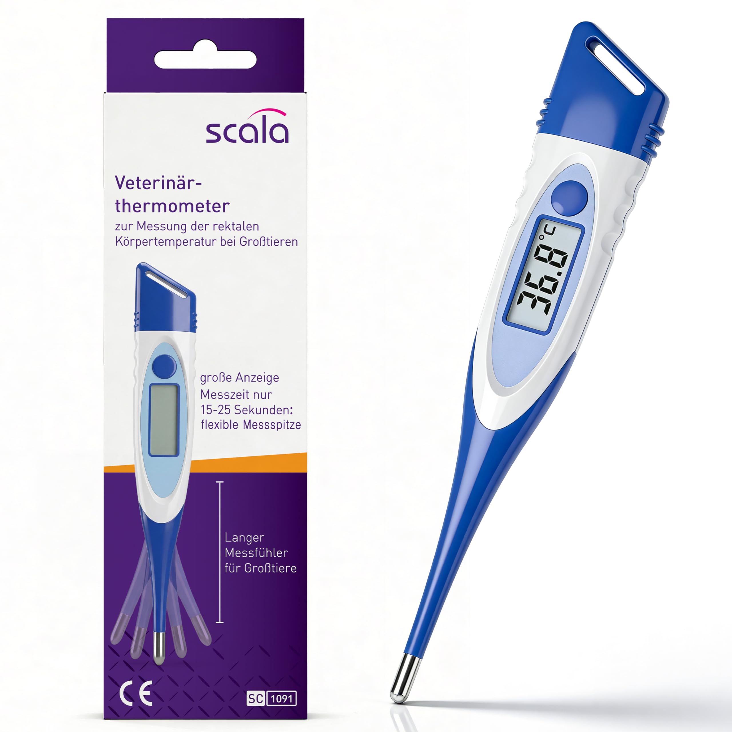 scala SC 1091 termómetro veterinario flex para grandes animales con punta de medición flexible