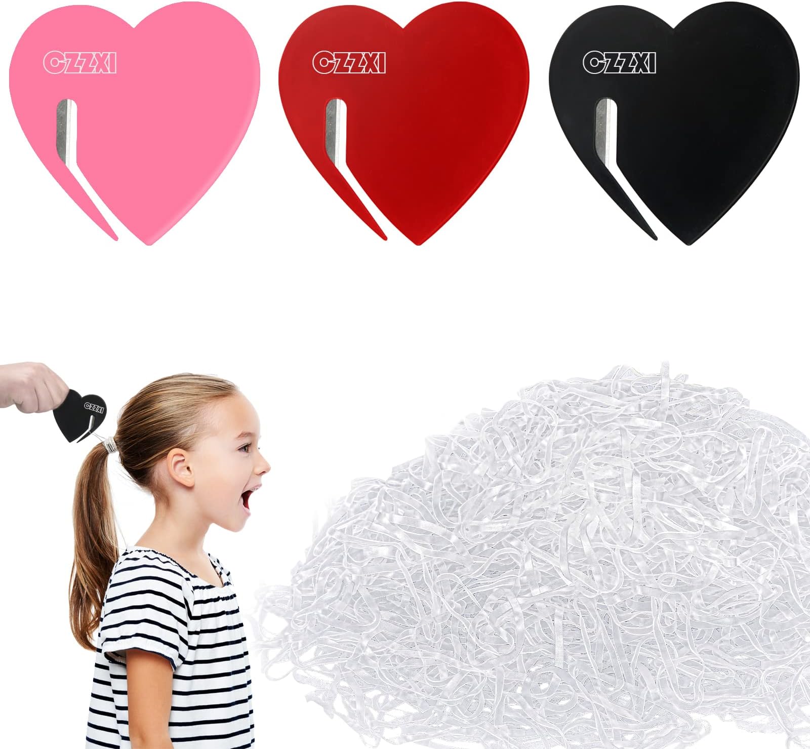 1000 PCS Small Clear Hair Elastics with 3 PCS Rubber Band Cutter for Hair, Ponytail Elastic Hair Tie Cutter, Pain Free Rubber Band Remover Tool for Kids, Toddlers, Girl, Women