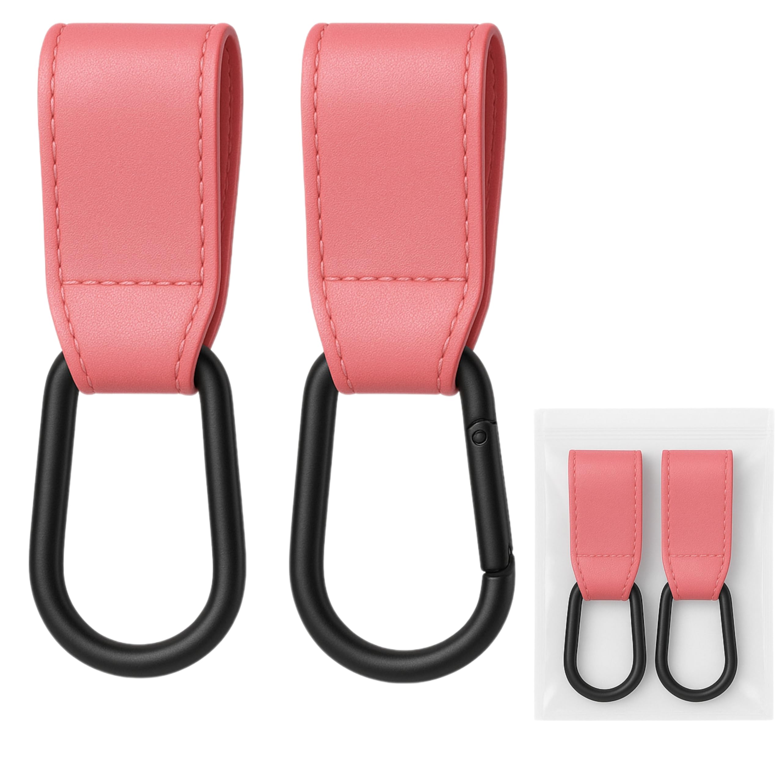 2X Pram Hook Clips,Cup Holder for Pram,Leather Style Pushchair Hooks,Buggy Clips Carrier