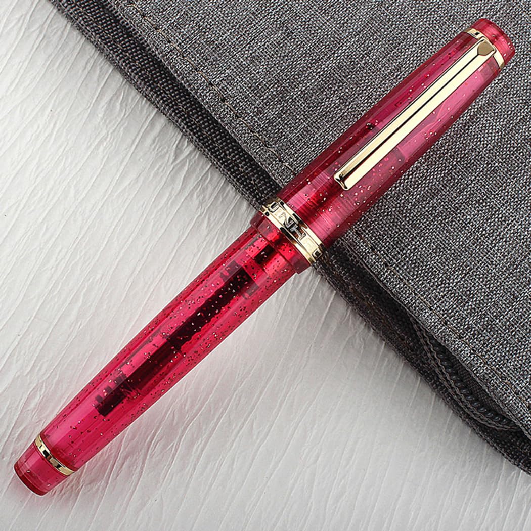 Ranvi 3 PCS Jinhao 82 Fountain Pen Transparent Fluorescent White, Red and Green Acrylic, Iridium Fine Nib Gold Trim with Converter Set - Image 2