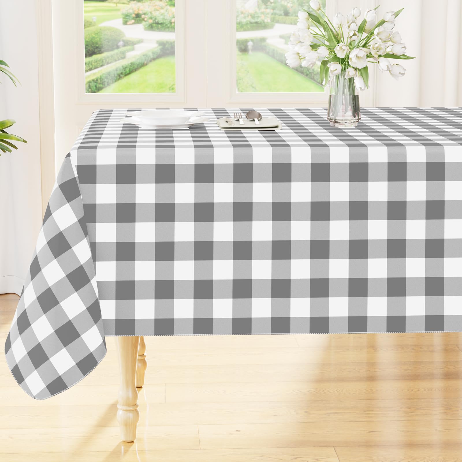 smiry Table Cloth Wipe Clean Rectangular, Grey and White, 140x100 cm