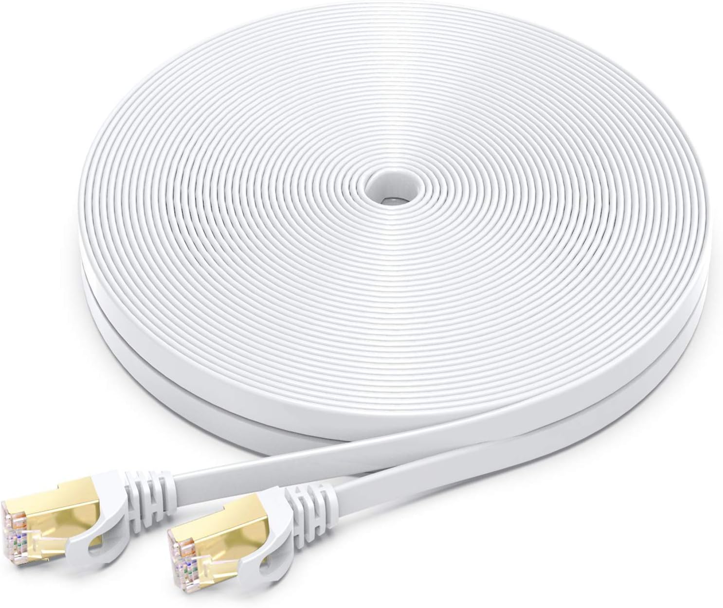 BUSOHE CAT-7 Ethernet Cable 60 Feet - High Speed Flat Internet Network Computer Patch Cord - Faster Than Cat6 Cat5e LAN Wire, Shielded RJ45 Connectors for Router, Modem, Xbox, Printer - White