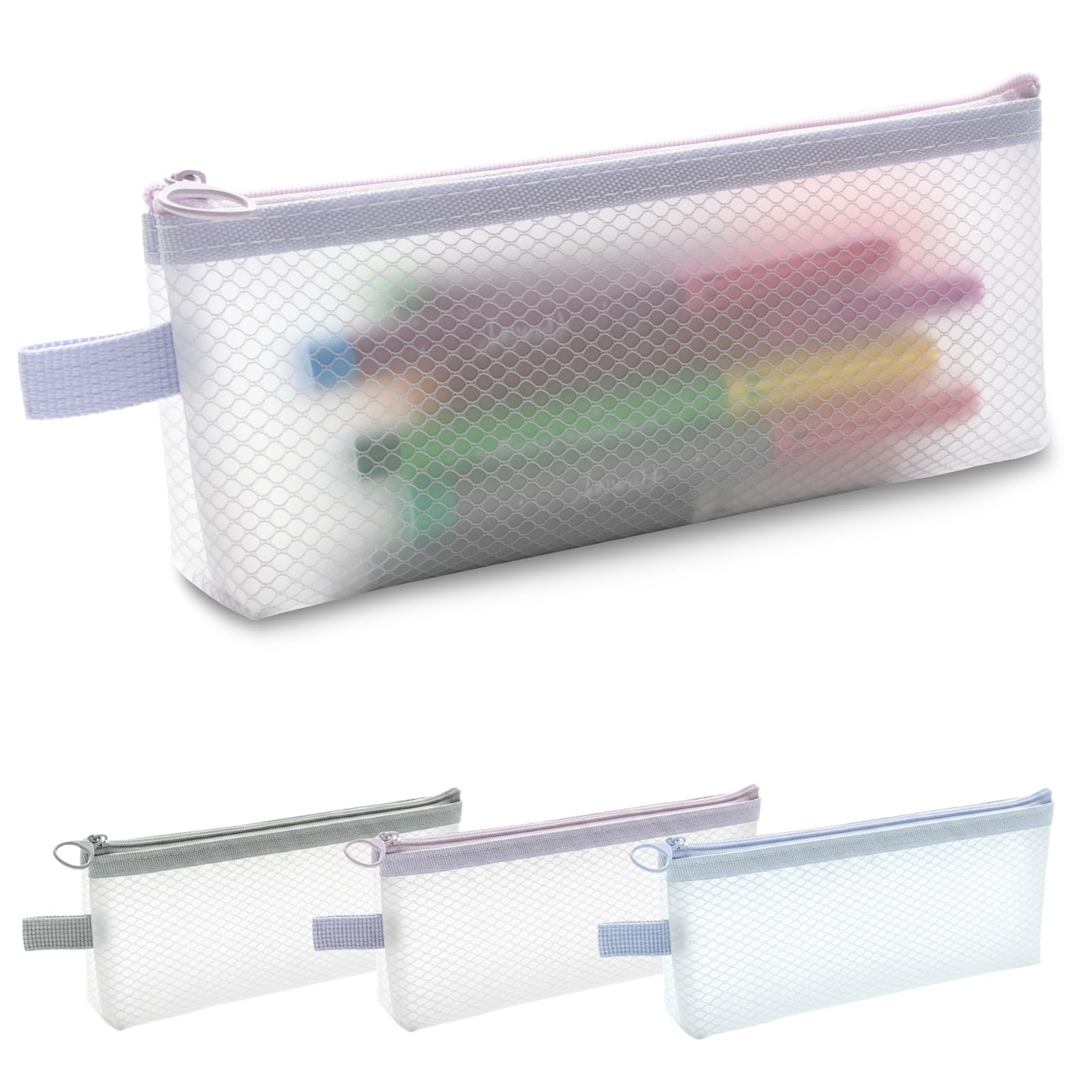 muuee EVA Mesh Pencil Case, Portable Waterproof Pencil Pouch, Eco-Friendly Clear Zipper Pen Bag for Adults & Students, Large Capacity Storage for Stationery, Toiletries, Makeup, Travel (Purple)