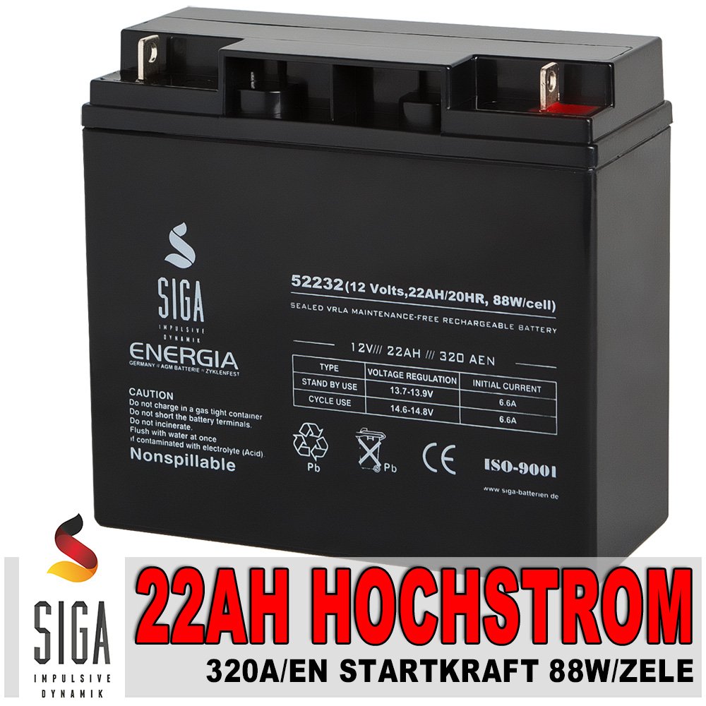 BATTERIE 22AH 12V plomb AGM Haute-Tension batterie booster TRACTEUR de pelouse moto BMW 18Ah 19Ah 20Ah