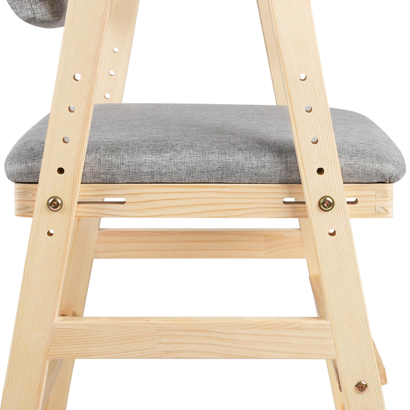 Seggiolone,regolabile in altezza（35cm-51cm）, sedia per bambini, in legno di faggio, stabile e sicura,cm-51cm fino a 90 kg, per bambini e adulti (48 * 46 * 78 cm - Grigio)