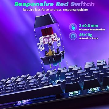 Redragon Mechanical Gaming Keyboard, Wired USB-A, 104 Keys, RGB LED Backlit, Hot-Swappable Red Switch, Anti-Ghosting, Double-Shot PBT Keycaps, PC Gaming Keyboard