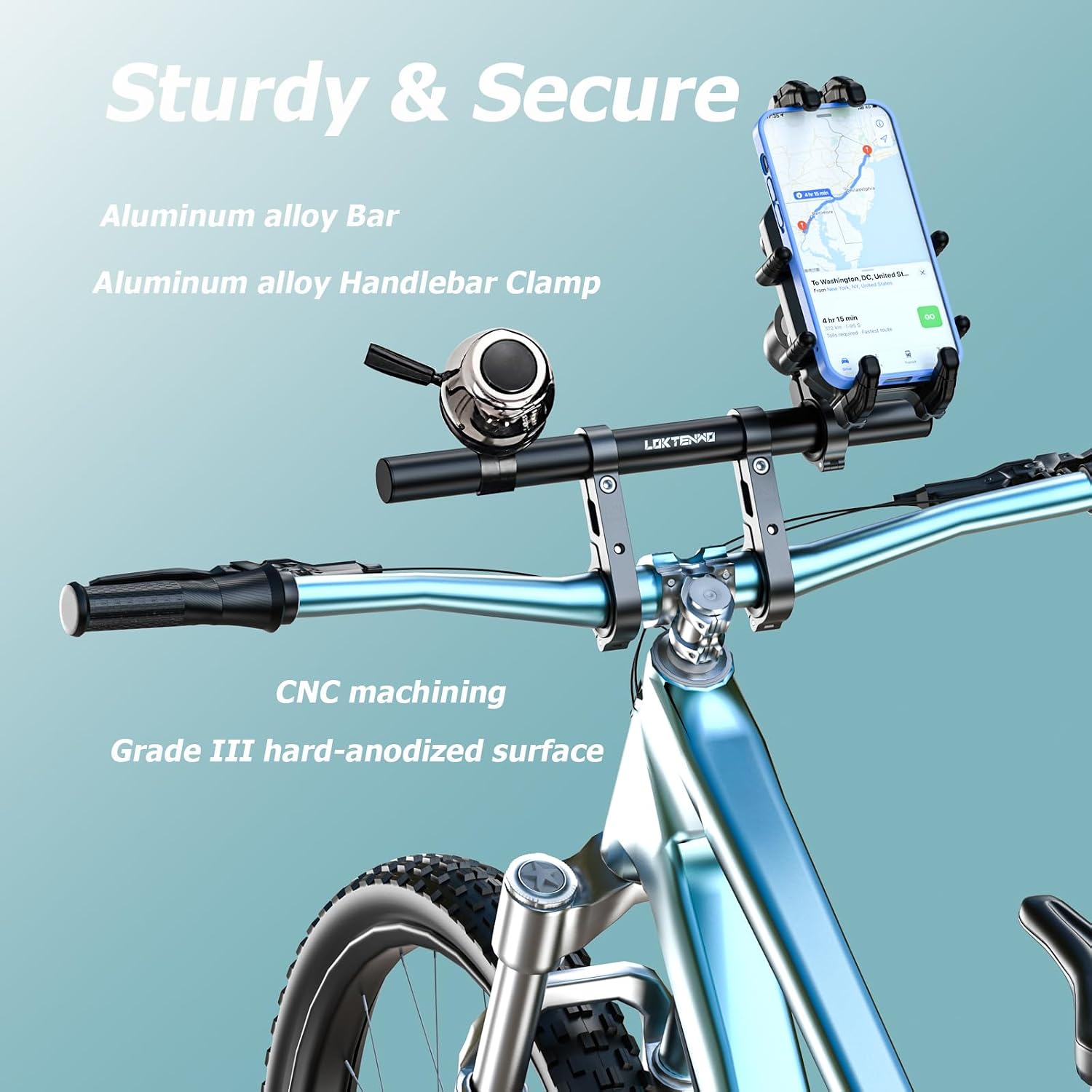 LOKTENWO 11.81" Long Dual Clamp Handlebar Extender, Aluminum Cross Bar Extension for Motorcycle Bike Bicycle Scooter, Fits 0.875/1.0/1.125/1.26" Handlebars for Phone Holder Light GPS Action Camera
