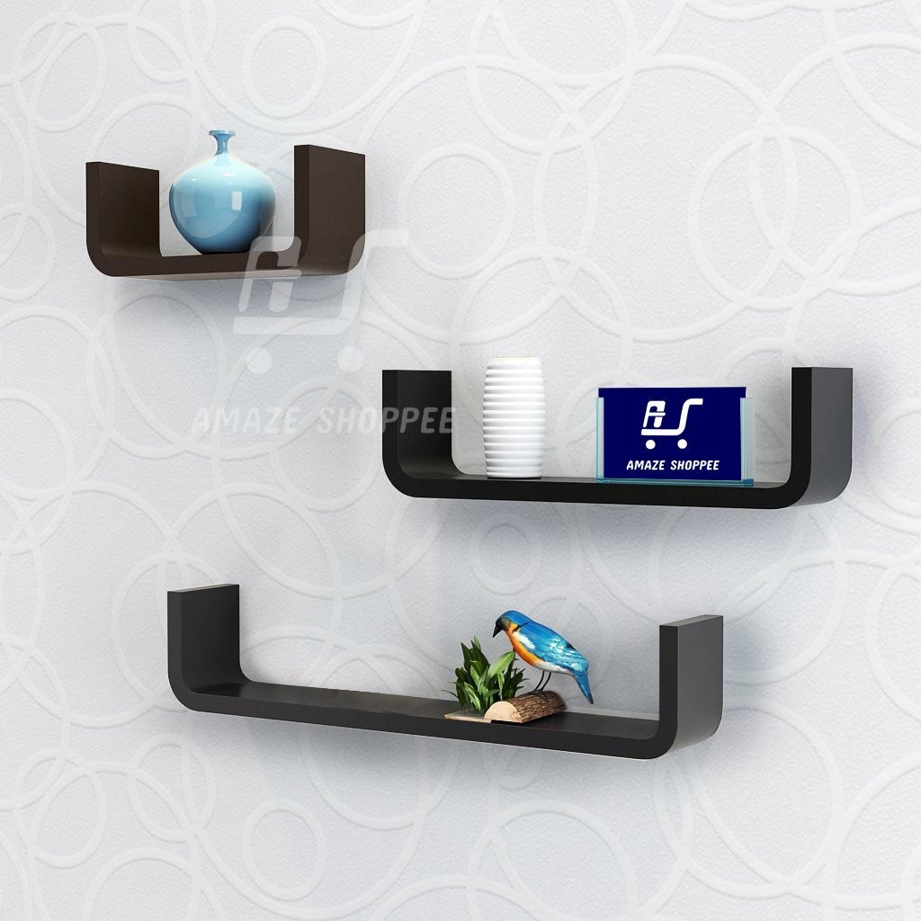 AMAZE SHOPPEE MDF Floating Wall Shelf Set of 3 U Shape Round Corner