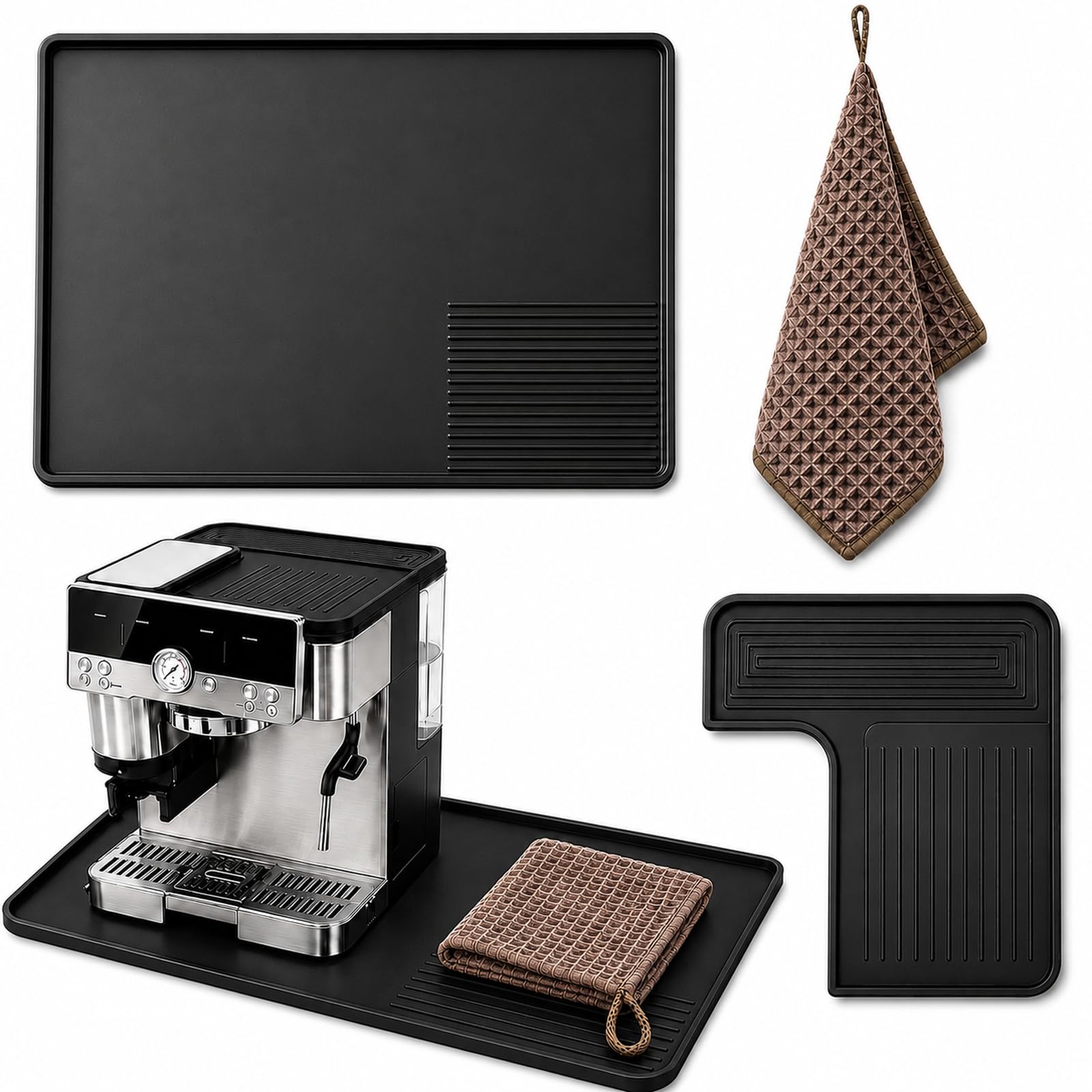 3-teiliges Ninja Luxe Café Zubehör Set kompatibel mit ES601EU & ES701EU – Kaffeemaschinen-Unterlage mit Bodenmatte, Obermatte & Kaffeetuch, rutschfest, wasserdicht, hitzebeständig