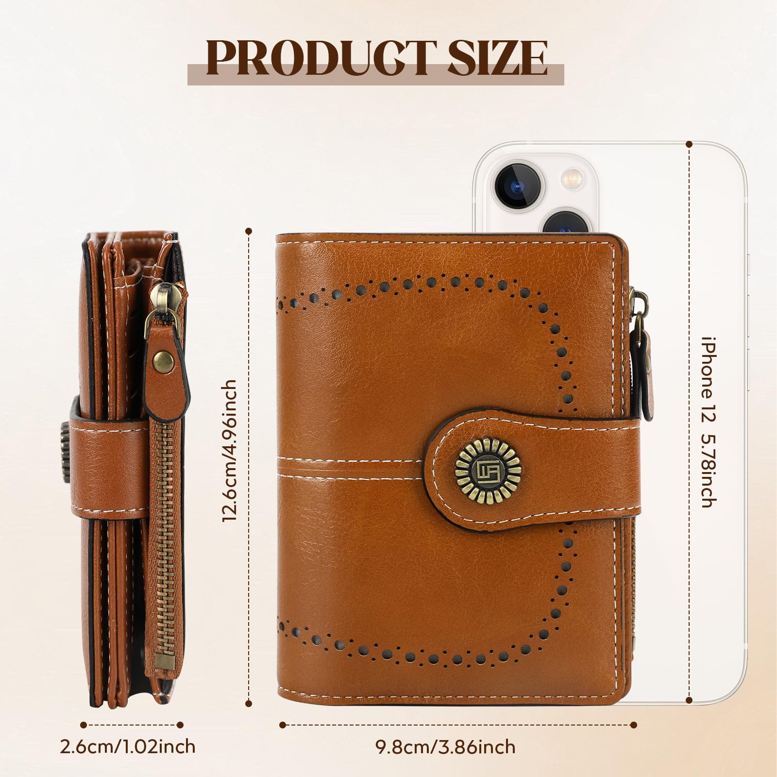 GlasFlength Portafoglio Donna Piccolo in Pelle, Portamonete Piccoli Blocco RFID con Cerniera e Chiusura a Scatto Corto Bifold Portafogli Donna Scomparti per Carte Multipli Grande Capacità (Marrone)