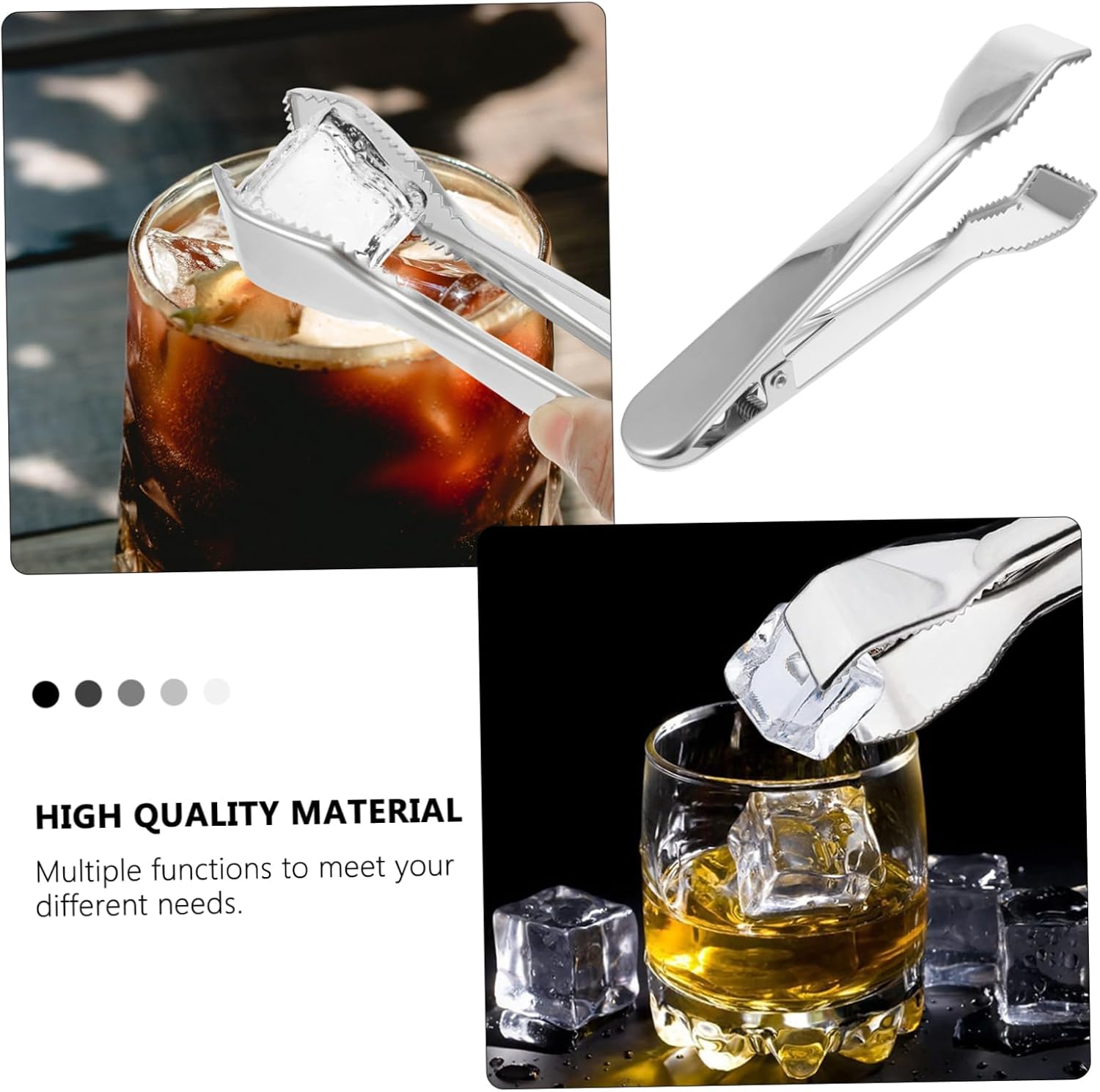 Zerodeko 304 Stainless Steel Ice Clip Sharp Teeth Multifunctional Food Serving Tongs for Bar and Buffet Spring-Loaded Design for Ice Buckets and Culinary Use