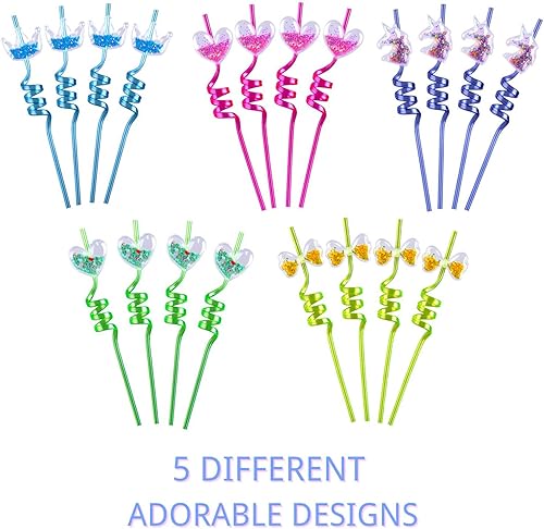 Miniatura 6 de Pajitas con purpurina para recuerdos de fiesta, popotes de plástico reutilizables para niños, suministros de fiesta, bolsas de regalo, 20 popotes