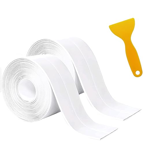 Riakoob Cinta para calafatear, paquete de 2 unidades, cinta blanca autoadhesiva impermeable, cinta de sellado para calafateo para cocina, bañera,