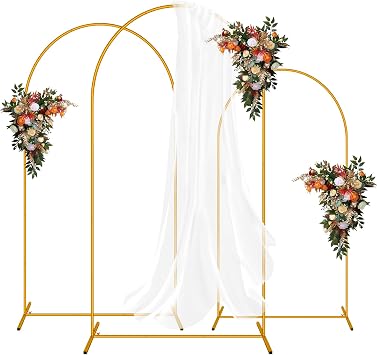 3 Pack Arch Backdrop Stand 7.2FT/6.6FT/6FT, Gold Backdrop Arch Stand | Easy Assembly Balloon Arch Stand for Party Background Decoration