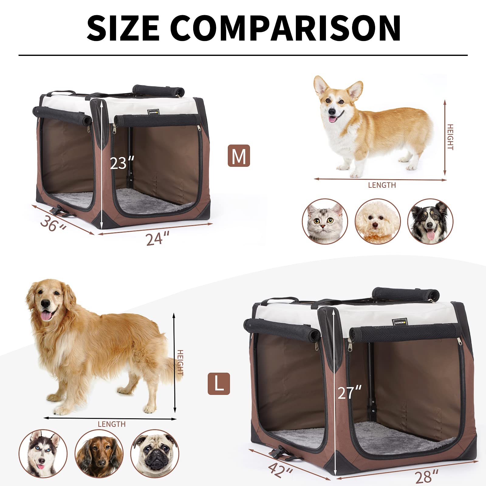 Image showcasing DONORO Dog Crates for Medium Dogs, Portable Collapsible Three Door Dog ...