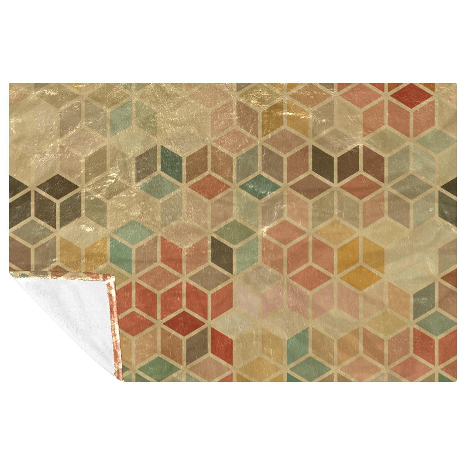 Couverture plaid avec motifs hexagonaux pour lit et canapé