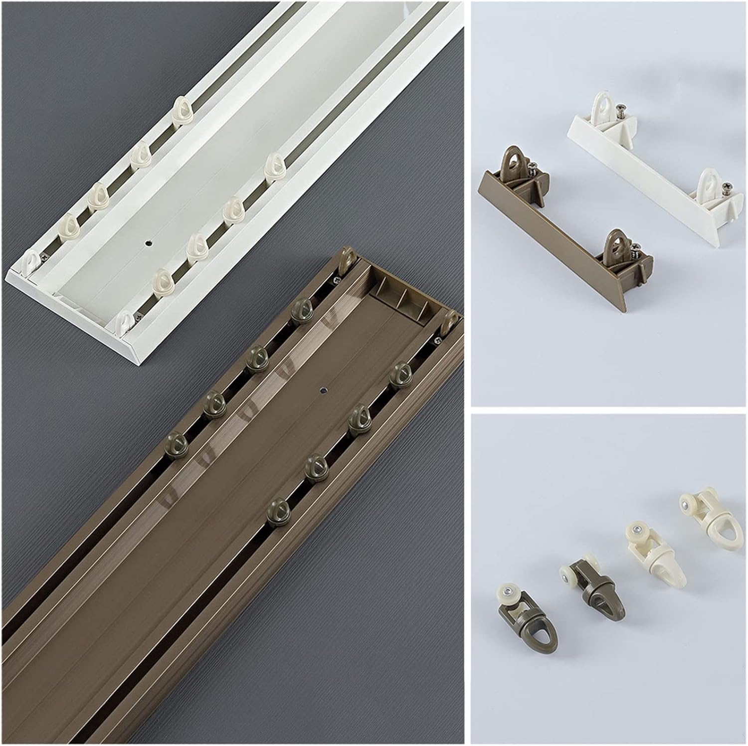 Heavy Duty Double Curtain Track Set 1.5m/4.9ft Wall & Ceiling Mount Nano Pulleys Ideal for Privacy Curtains Bay Windows Room Dividers Bunk Beds White