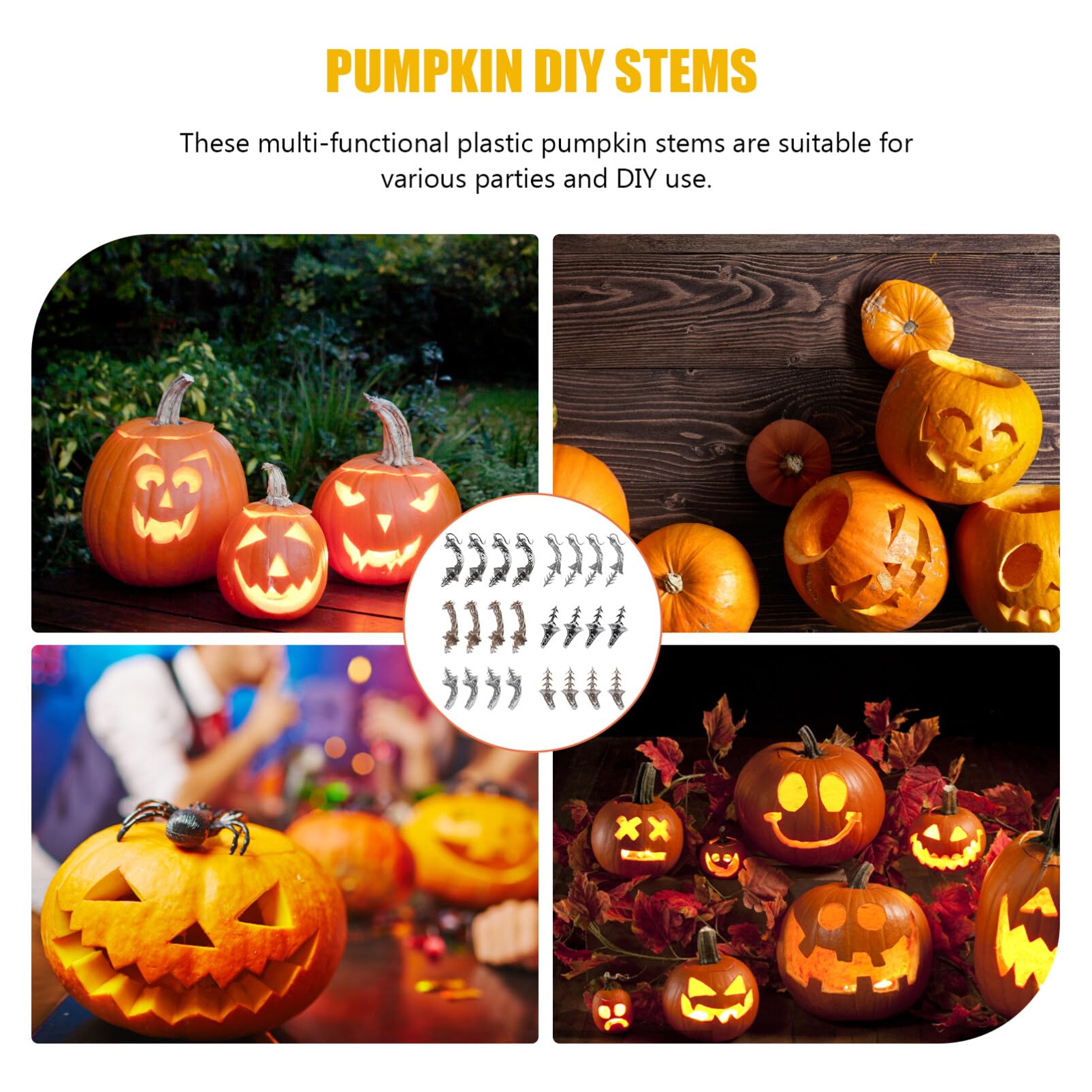 Kisangel 24 Stück Künstliche Kürbisstiele – Bunt, Für Halloween, Thanksgiving & Herbst-Deko