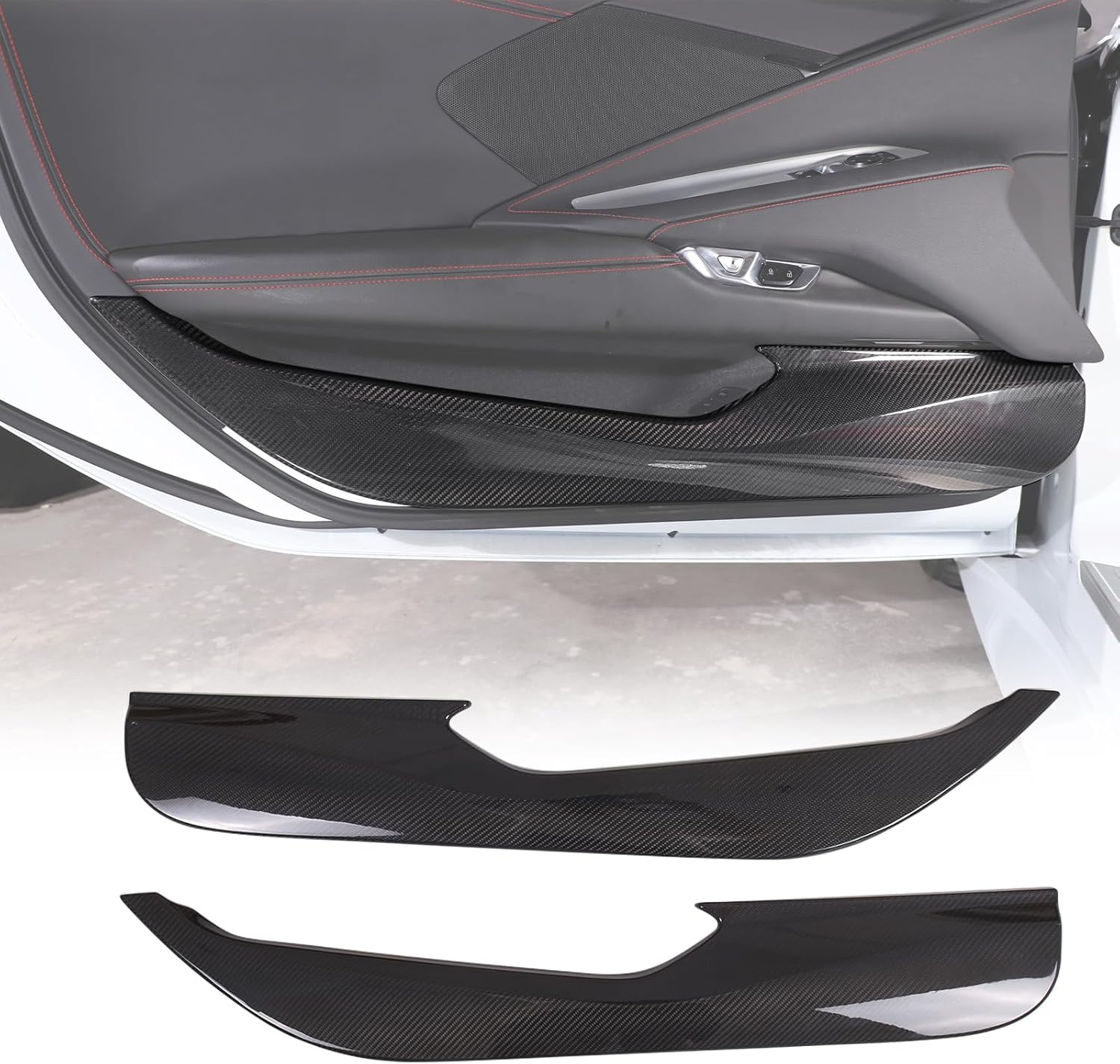 Real Carbon Fiber Car Door Anti Kick Panel Trim Compatible with Chevrolet Corvette C8 2020-2026, Inner Door Anti Kick Decorative Panel Protection Accessories 2Pcs (Black)