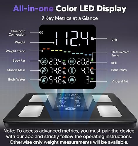 Miniatura 3 de GE Báscula inteligente para peso corporal Báscula digital de baño de 8 electrodos para peso Grasa IMC Masa muscular Analizador de composición de