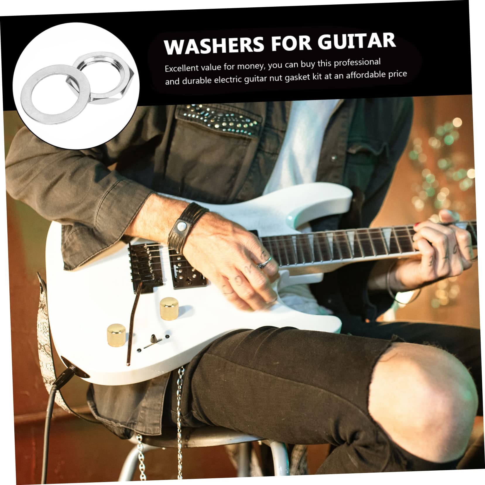 BESTonZON Bass Guitar Nut Replacement 10 Pack of Guitar Washers Black Socket Nut for Electric Guitar Jack Socket