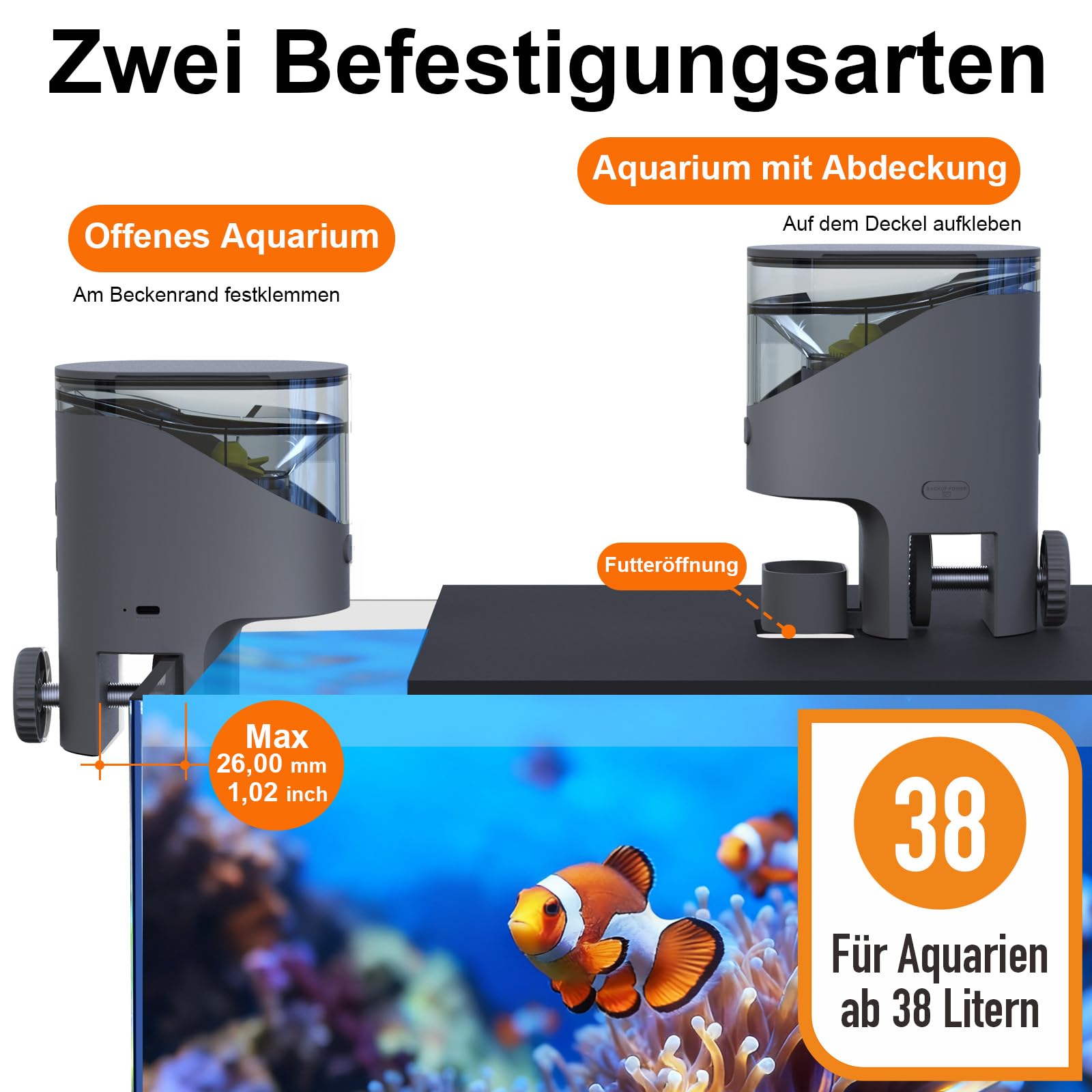 WiFi Futterautomat Aquarium mit Kamera, 2.4/5G WLAN Smart App, 0,2g Flockenfutter Präzision Fütterung für Urlaub & Alltag, 200ML Futterspender Feuchtigkeitsschutz, Nachtsicht, Meerwasser