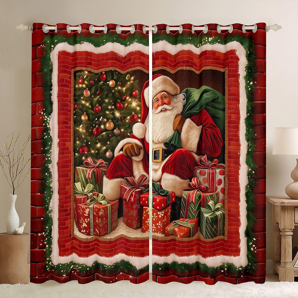 Rideaux occultants Joyeux Noël anti-lumière avec Père Noël 3D pour le sommeil des enfants