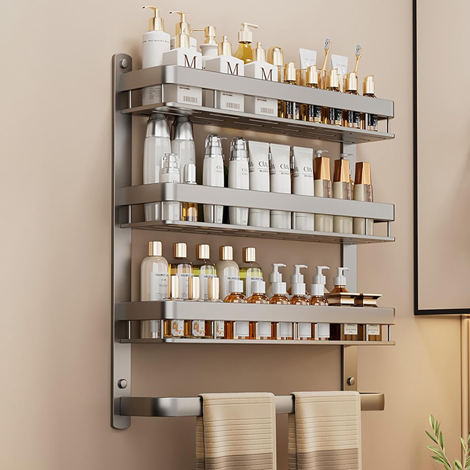 SOMIVOT Shower Caddy Adhesive Wall-Mounted Bathroom Shelf Organizer Rustproof Metal Storage Rack for Shower Kitchen Bedroom Living Room