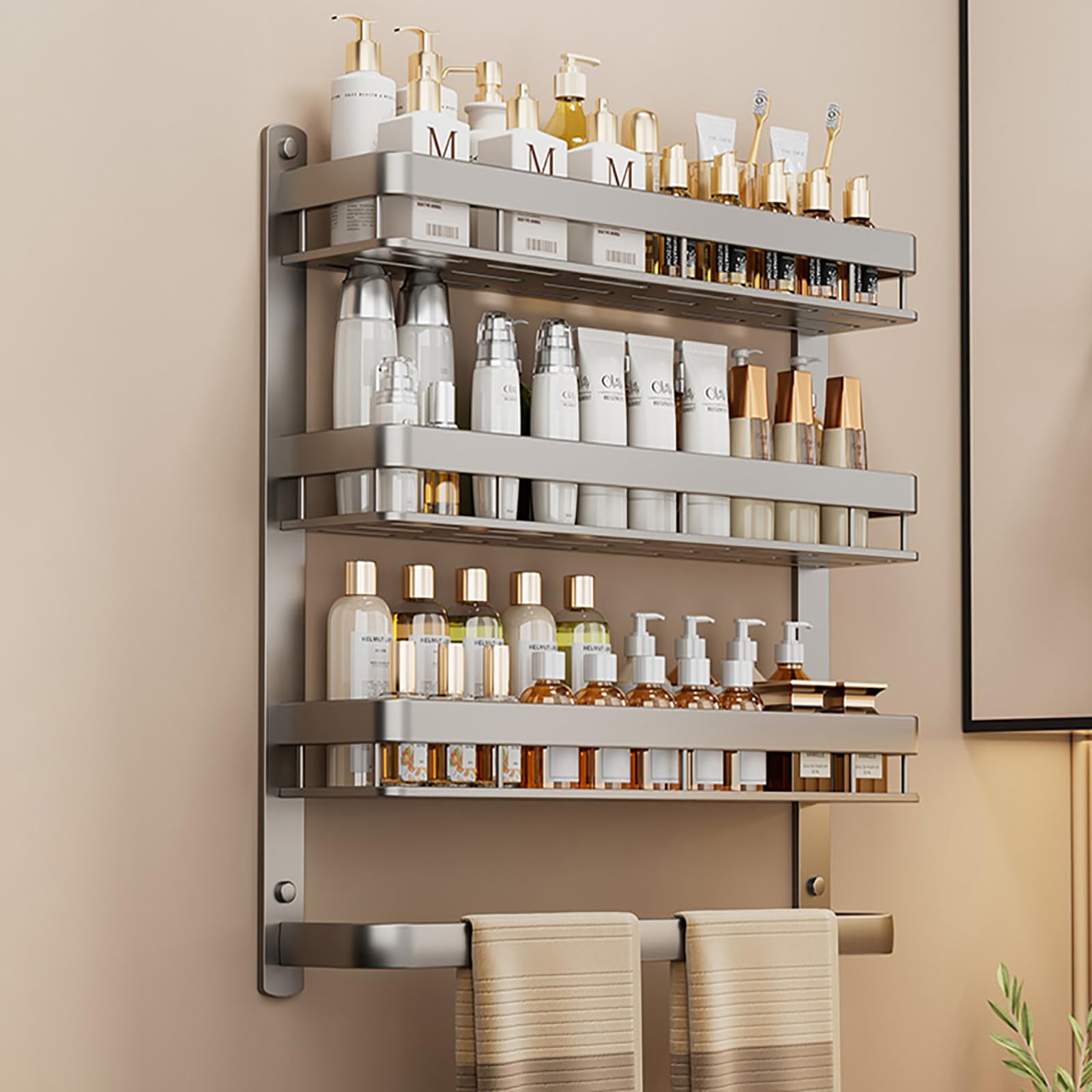 SOMIVOT Shower Caddy Adhesive Wall-Mounted Bathroom Shelf Organizer Rustproof Metal Storage Rack for Shower Kitchen Bedroom Living Room