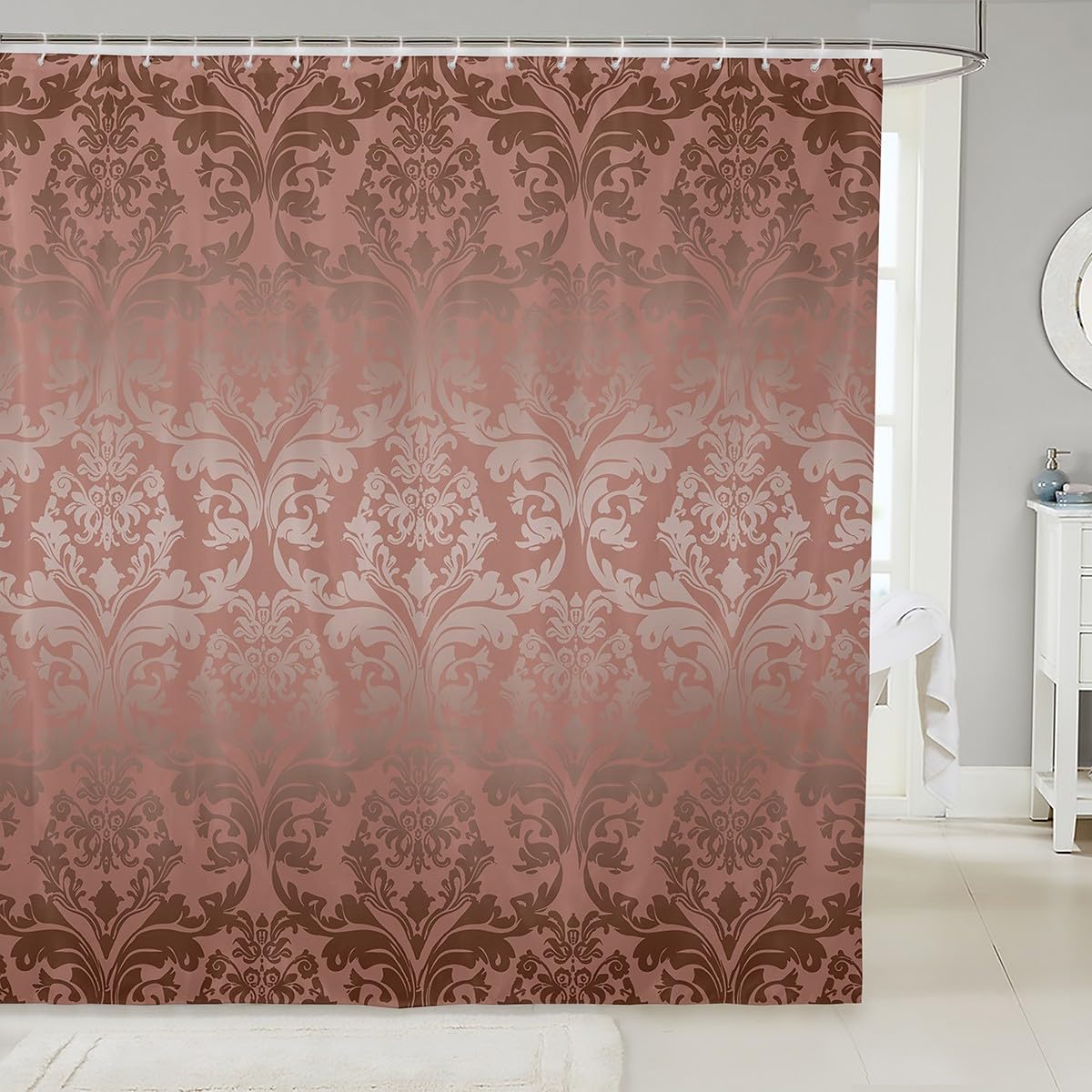 Erosebridal Boho Floral Fabric Shower Curtain Victorian Bath Curtain 72" Wx72 L,Gothic Paisley Baroque Vintage Damask Goth Bathroom Accessories,Beige